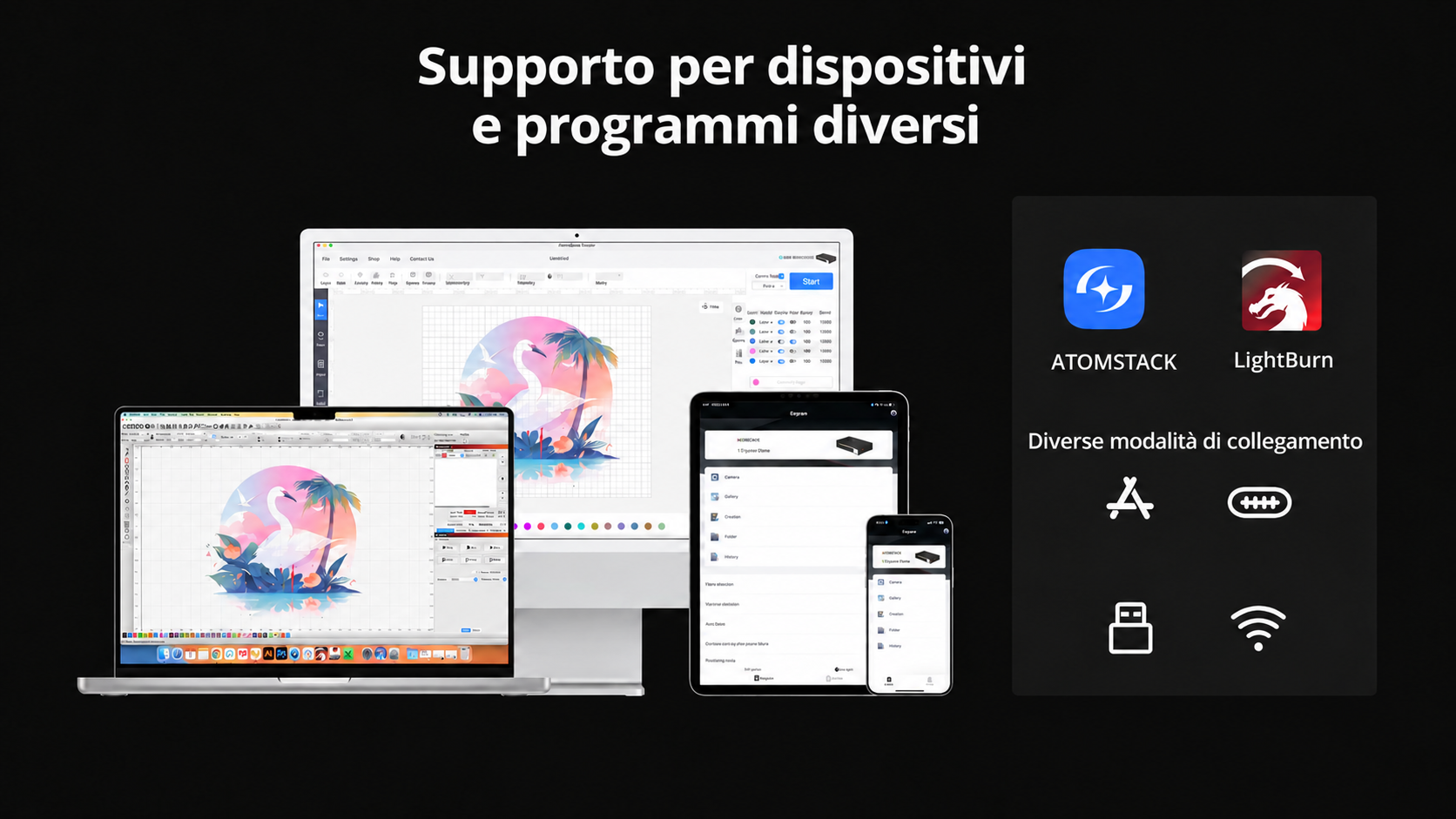 AtomStack Studio, LightBurn e Wi-Fi