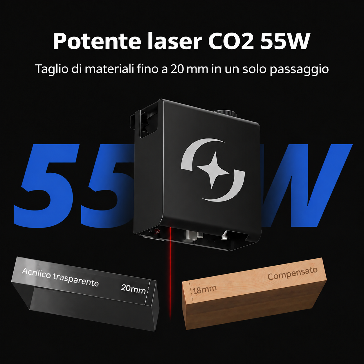 Laser CO2 con potenza ottica 55 W