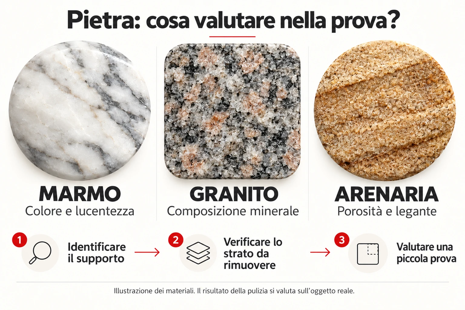 Marmo, granito e arenaria: colore e lucentezza, composizione minerale, porosità e legante