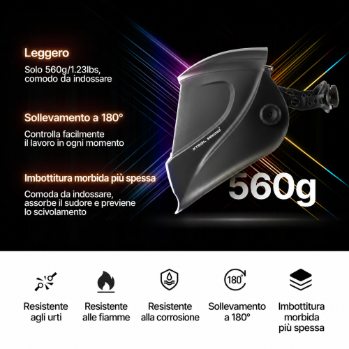 Maschera da 560 g con ribaltamento a 180° e spessa imbottitura