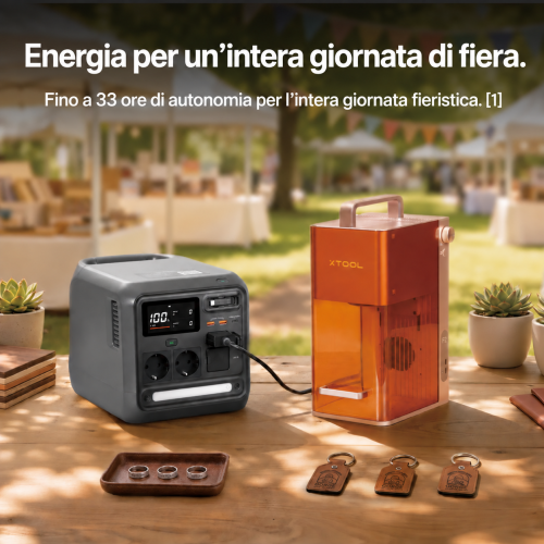 DJI Power 1000 Mini alimenta xTool F2 per un’intera giornata di fiera DJI Power 1000 Mini alimenta xTool F2 per un’intera giornata di fiera