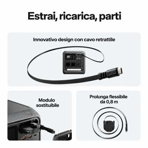 Cavo retrattile da 100 W in DJI Power 1000 Mini Cavo retrattile da 100 W in DJI Power 1000 Mini