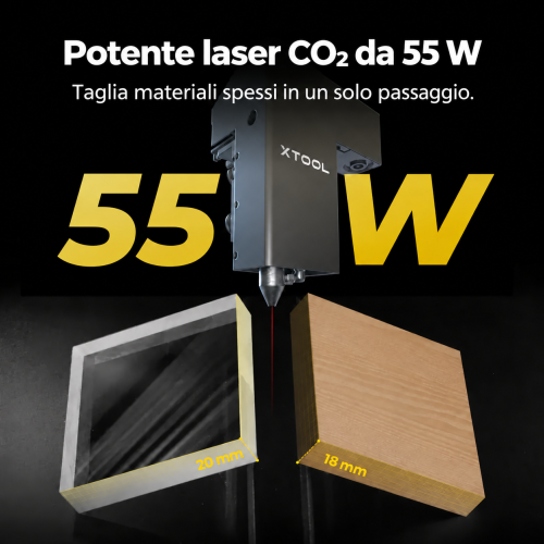 Laser CO2 da 55 W — taglio di acrilico da 20 mm e legno da 18 mm Laser CO2 da 55 W — taglio di acrilico da 20 mm e legno da 18 mm