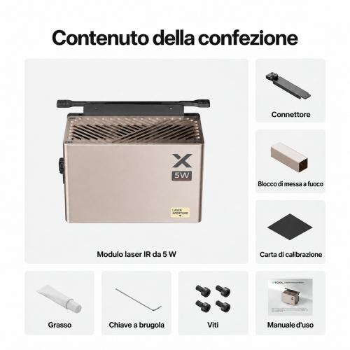 Contenuto della confezione del modulo laser IR da 5 W per xTool P3 Contenuto della confezione del modulo laser IR da 5 W per xTool P3