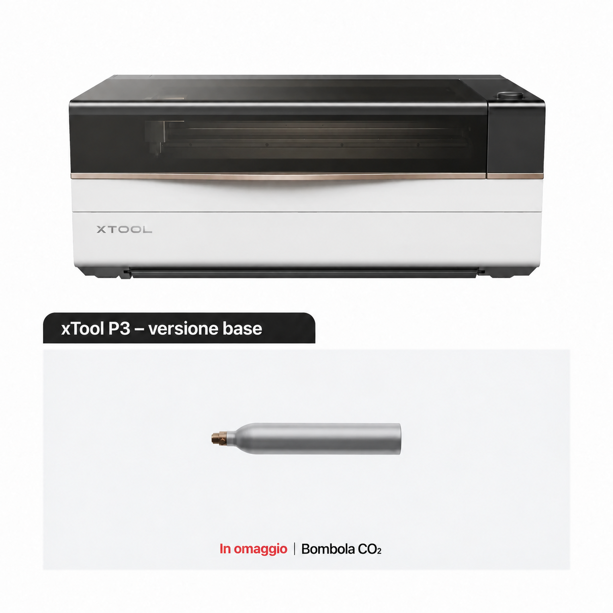 xTool P3 in versione base con bombola CO₂