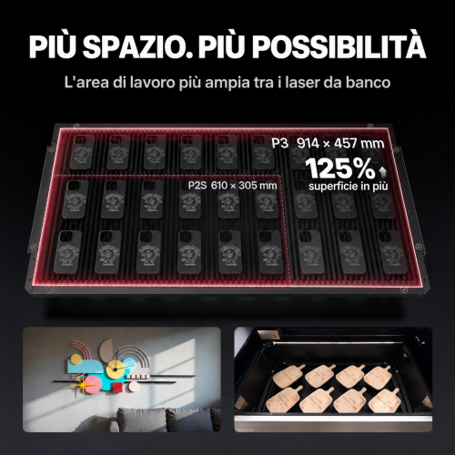xTool P3 — area di lavoro 914 × 457 mm