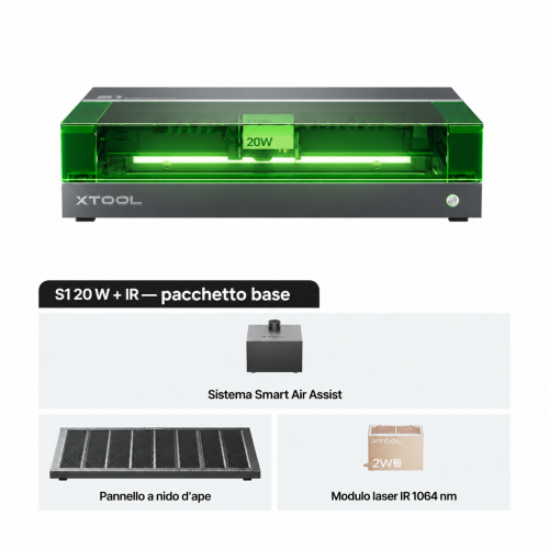 xTool S1 con modulo IR 1064 nm — macchina chiusa per taglio e incisione laser a diodi
