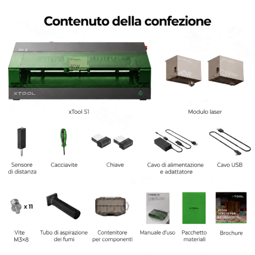 xTool S1 con modulo IR 1064 nm — macchina chiusa per taglio e incisione laser a diodi