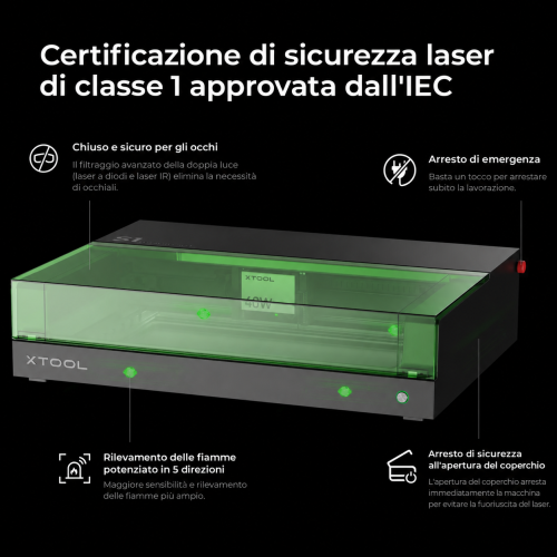 xTool S1 con modulo IR 1064 nm — macchina chiusa per taglio e incisione laser a diodi