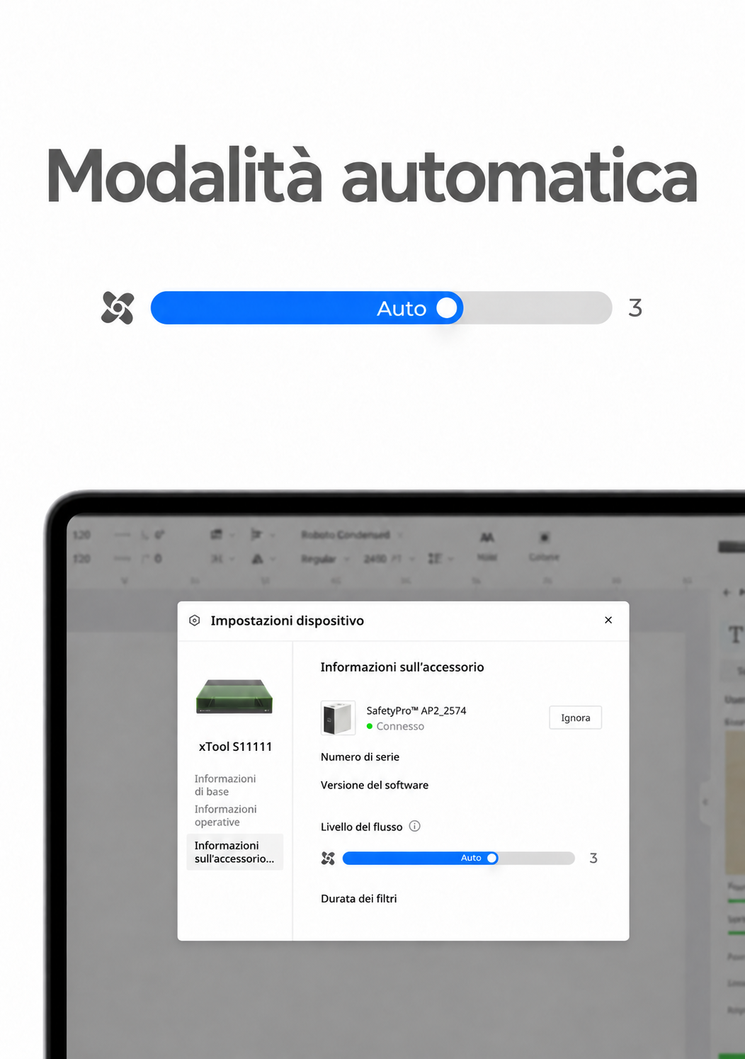 Impostazione automatica della filtrazione adatta al materiale