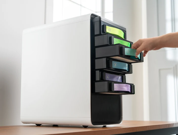 Sportello magnetico che facilita la sostituzione del filtro