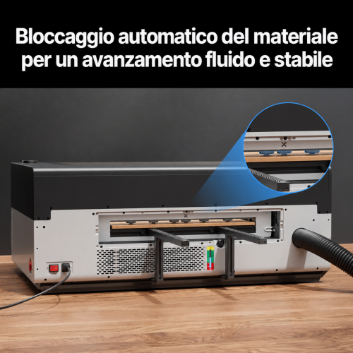 Alimentatore xTool P3 — bloccaggio automatico del materiale